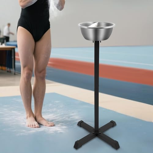 LOONGWEIA 42 Height Portable Gym Chalk Stand, Freestanding Gym Chalk Bowl with Cross Base Steel Chalk Holder with Stainless Steel Bowl for Gyms Sports Clubs Gymnastics Weight Lifting