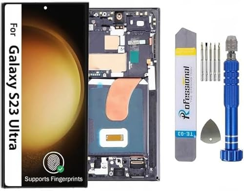 It'Go OLED HD (6.7 Inch) Display für Samsung S23 Ultra 5G S918 mit Fingerabdruck LCD Bildschirm Ersatz Touchscreen mit Werkzeug Schwarz mit Rahmen Hohe Qualität