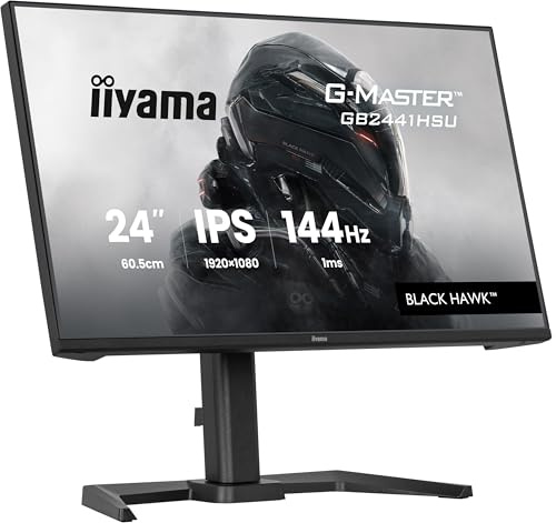 iiyama G-Master GB2441HSU-B1 24 inch 144Hz HD Gaming Display, 1ms (MPRT) IPS LCD with Adaptive Sync, HDMI/DP, HAS