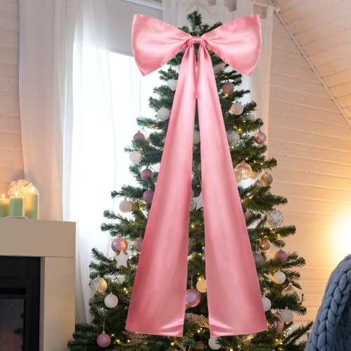 Christmas Big Bow Decorations,19.7× 46 Giant Bow Decor Christmas Tree Topper for Xmas Room Wall Backdrop Coquette Birthday Party Wedding(50cm x 117cm)