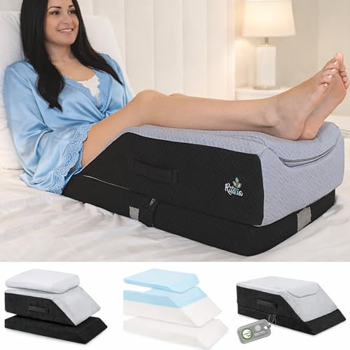 Ritalia LAGERUNGSKISSEN Venenkissen & Beinhochlagerungskissen zum Beine hochlagern – 3 Höhen einstellbar – Orthopädisches Beinkissen mit Memory Foam – Waschbarer atmungsaktiver Bezug