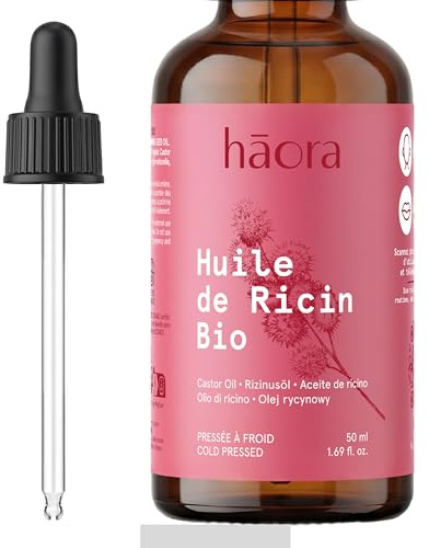 Huile de Ricin Bio 50 ml - 100% Pure et Naturelle - Soin Fortifiant Cheveux, Cils, Sourcils, Barbe & Ongles - Huile Végétale Pressée à Froid - Haora