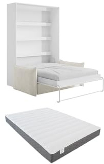 Vente-unique - Schrankbett 2 Rapili - Holzspan - weiß