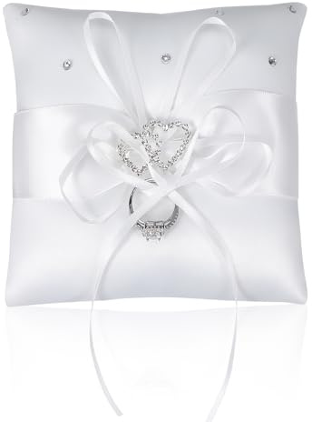 Matwsec Ringkissen Hochzeit 14×14cm, Wedding Ring Pillow mit Bowknot für Verlobung oder Eheringe Party, Antrag Hochzeitszeremonie
