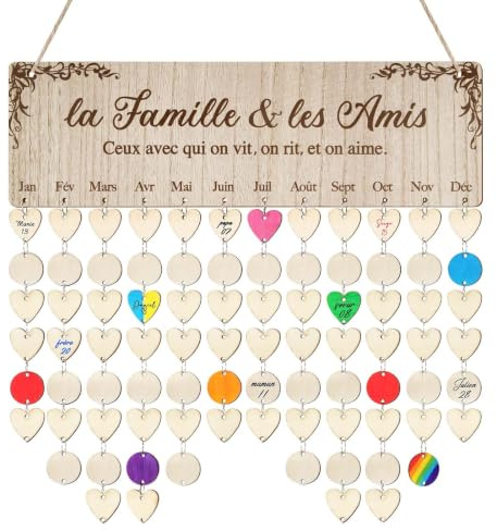 DOORIO Calendrier d'Anniversaire en Bois Plaque de Rappel Calendrier