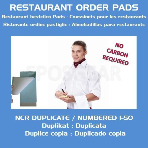 EPOSGEAR Duplicate NCR Copy Restaurant Cafe Takeaway Pub Food Waiter Waitress Numbered Order Pads - 76mm x 140mm (10)