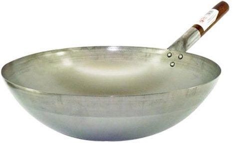 Hancock Sartén wok de 33 cm, de calidad comercial, de acero al carbono, Base redonda de profundidad