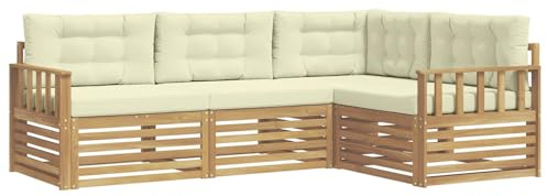 vidaXL Outdoor-Sofagarnitur mit Kissen 5 pcs Weiß und Creme Polyester, Patio Lounge, modernes Outdoor-Sofa, wetterbeständige Eckbank, robuster Gartenmöbel, Bequeme Terrassenbestuhlung