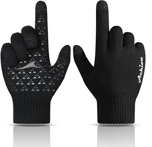 DOKATO Winter Warm Touchscreen Gloves for Women Men Knit Wool Lined Texting (Black, Women Size)