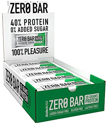 BioTechUSA Zero Bar Protein Snack | Faible teneur en sucre et sans lactose | Texture croustillante | Saveurs délicieuses, 20 * 50 g, Chocolat-Noisette