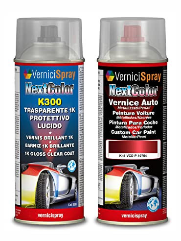 Kit Retouche Voiture compatible avec PEUGEOT 207 10754 ROUGE LUCIFER NACRE' MET. - Bombe de peinture Couleur originale du constructeur et Vernis Transparent, 400 ml