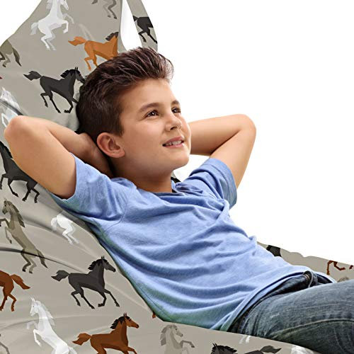 ABAKUHAUS Pferde Unicorn Toy Bag Lounger Stuhl, Stalliongaloppieren Motiv, Hochleistungskuscheltieraufbewahrung mit Griff, Mehrfarbig