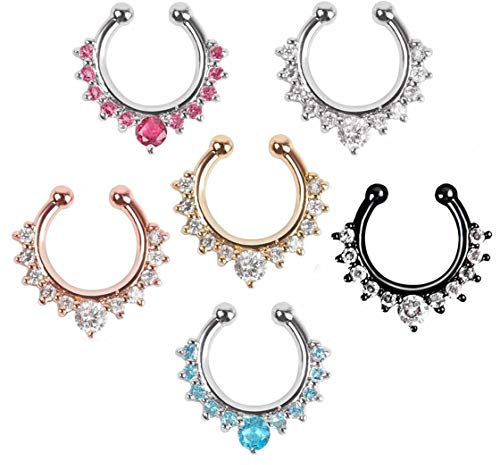 Dusenly Lot de 6 faux piercings de nez colorés avec strass pour septum