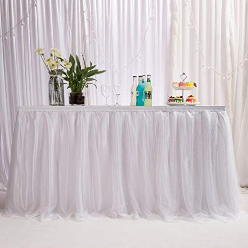 9ft / 274cm Weiß Tischrock, romantische Tüll Schreibtisch Gaze, Tischdekoration, Schneeflocke Wonderland Tutu Tischdecke, für Babyparty,Hochzeit,Geburtstag,Party,Bar,Valentinstag Weihnachten