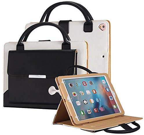 LCHDA Coque pour iPad 10,2 Pouces 7ème Génération 2019,Sac à Main Élégant Belles Filles Femmes Portable Porte-Documents Magnétique Support en Cuir PU Housse Étui avec Veille/Réveil Automatique - Noir