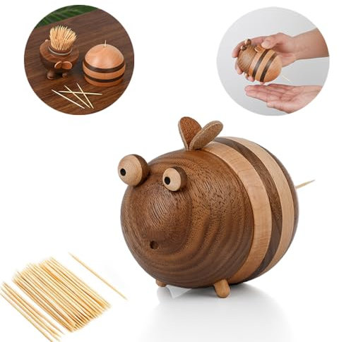 XUHUI Zahnstocherhalter aus Holz in Bienenform, kann bis zu 150 Stück halten, geeignet für Heimdekoration und Restaurant-Dekoration