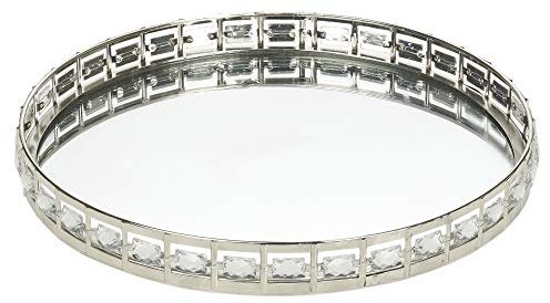 URBNLIVING Round or Rectangle Silver Mirror Trays, Decorative Display Stands for Home Decor Tealights Candlesticks, (29cm, Round)
