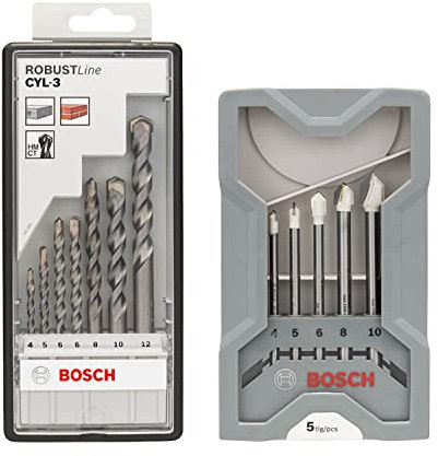 Bosch Professional 5 pièces Jeu de forets pour carrelage CYL-9 Cerammic (pour carrelage, céramique) & 2607010545 Set de 7 Forets à béton Robust Line CYL-3 4/5/ 6/6/ 8/10/ 12 mm