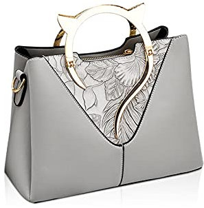 NICOLE & DORIS Damen Handtaschen Designer Klein Tasche Mit Geschnitztem Frauen Umhängetasche mit abnehmbarem Schultergurt Hellgrau