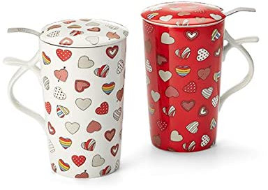 Cha Cult NEU teemando® Teamug Enni Porzellan-Kräuterteetasse, 3-teilig 2-fach sortiert, mit Edelstahlsieb 0,4 l