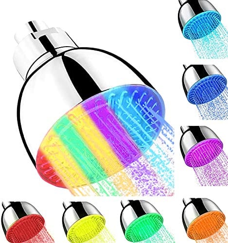 LED Shower Head, 7 Color Lights Automatically Change Fixed Shower Head for Bathroom, Tool-free Installation Adjustable Ultra-Quiet High Pressure for Kids Adult