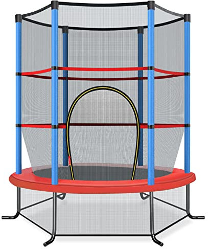 COSTWAY Cama Elastica Infantil Ø 165cm, Trampolines con Red de Seguridad y Almohadilla para Muelles para Niños de 3-6 Años, de Interior/Exterior, Carga estática 135kg (Azul, Ø165 x 165 cm)