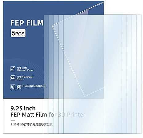 ANYCUBIC FEP Film 5PCS für ANYCUBIC Photon Mono X/Photon X/Mono X 6K/M3 Plus Resin 3D Drucker, 95% Prozent Lichtdurchlässigkeit