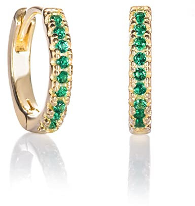 Namana Mini Créoles Or pour Femme et Jeunes Fille, Petites Boucles d'Oreilles Créoles Vert Emeraude pour Femme avec des Pierres Vertes, Boucles d'Oreilles 'Huggie' Vertes en Or Jaune