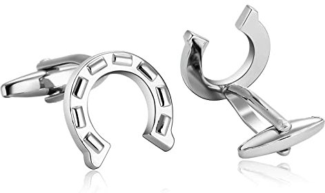 Whoiy Manschettenknöpfe Silber Set, Schmuck Herren Edelstahl Silber Hochzeit Manschettenknöpfe Hufeisen für Männer Kostenlose Gravur mit Geschenkbox