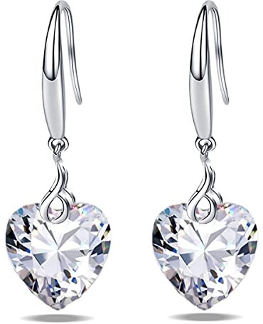Orecchino da Donna in Argento Sterling 925 5A Rotondo Pera a Forma Quadrata con Zirconi Ciondola l'orecchino per la Signora Anniversario Regalo di San Valentino (Cuore - Trasparente)