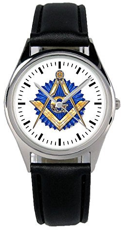 KIESENBERG Armbanduhr Freimaurer Wappen Geschenk Artikel Idee Fan Damen Herren Unisex Analog Quartz Lederarmband Uhr 36mm Durchmesser B-1126