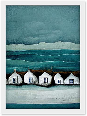 Row Of White Fisherman Cottages Isle Of Jura Artwork Framed Wall Art Print A4