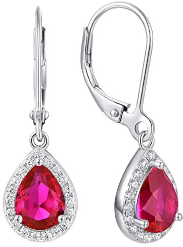 YL Damen Ohrhänger 925 Sterling Silber Juli Geburtsstein Rubin Oval Tropfen Ohrringe