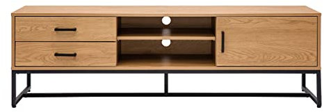 Miliboo Meuble TV Finition Bois Clair chêne et métal Noir L160 cm Lovato