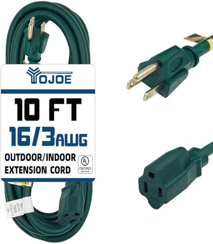 YOJOE 10 Foot Green Outdoor Extension Cord Waterproof - 16/3 SJTW Extension Cable with 3 Prong Grounded Plug - 16 Gauge Extension Cord for Garden,Lawn,Yard Decorations Outdoor - UL Listed