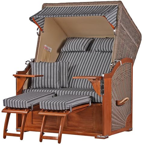 bene living Strandkorb-Set Schaalsee 2-Sitzer Mahagoni - PE grau - Modell 500 - Liftersystem