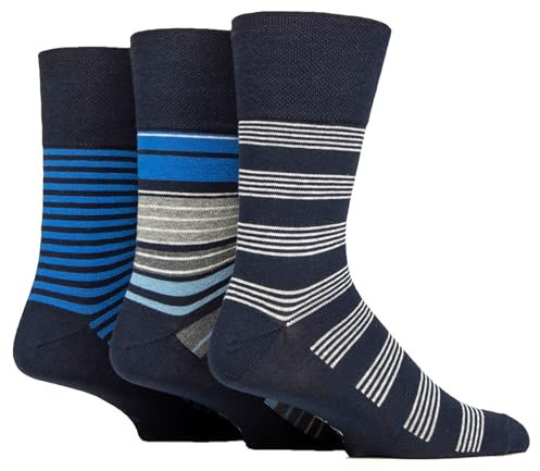 SockShop Gentle Grip Mens Striped Socks Patterned Stripey, Soft Honeycomb Top Comfort Cuff, 6-11 Pack of 3 - Speckled Stripe