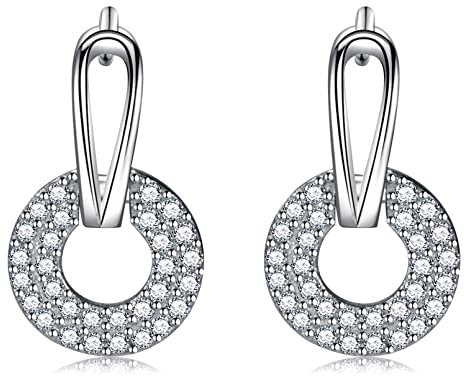 Ohrringe Silber 925 Hängend, Creolen Silber 925 Ohrringe Double Circle Hoop Creolen mit Zirkonia für Damen Mädchen