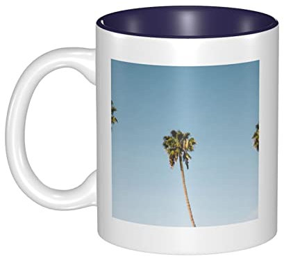 YUNKOU Tazze da caffè alte con palma tropicale da 325 ml, tazza da tè in ceramica, termoisolante, per microonde, con manico, resistente al calore