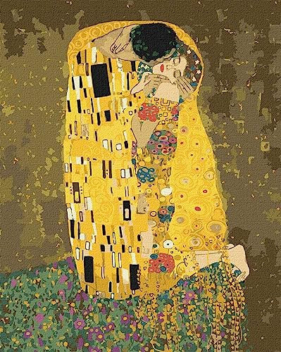 IDEYKA Malen nach Zahlen Der Kuss 2. Gustav Klimt 40x50 Menschen auf dem Bild mit Holzrahmen