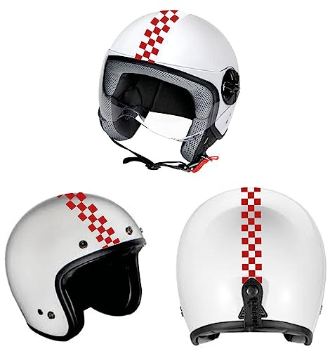 DualColorStampe Adesivi per casco moto motorino Helmet universale Stripes Strisce Design sportivo stickers SCACCHI C0063 (Rosso)