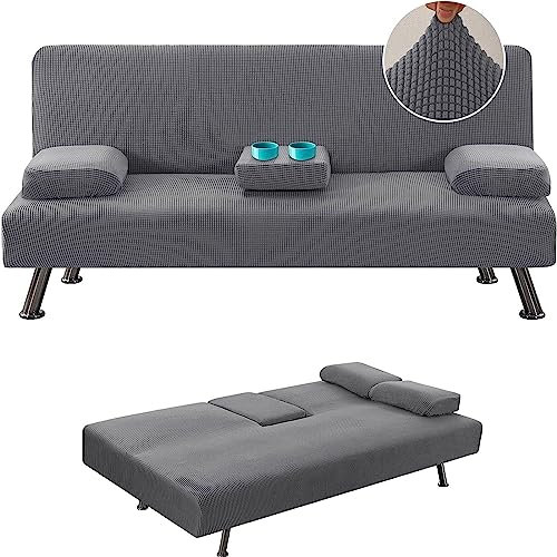 4-teilige Sofabezug Ohne Armlehnen Spandex Couchbezug Klappbares Schlafsofa Couch Sofa Couchbezüge Mit Abnehmbaren Armlehnen Und Becherhaltern Bezüge (Grau)