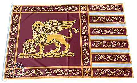 Bandiera Grande Serenissima Repubblica Venezia San Marco Leone LIBRO cm 150x300, Tessuto Antivento Nautilus 130gr m², Code Attaccate | NS Bandiere