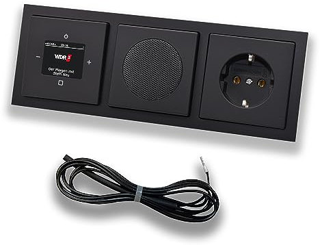 Busch Jäger DAB+ (DAB PLUS) Unterputz Radio 8215U-101 Future Anthrazit, Set mit Lautsprecher, Abdeckungen, Steckdose, Rahmen + 0,9 m EBROM Wurfantenne zur Empfangsoptimierung - 8215U