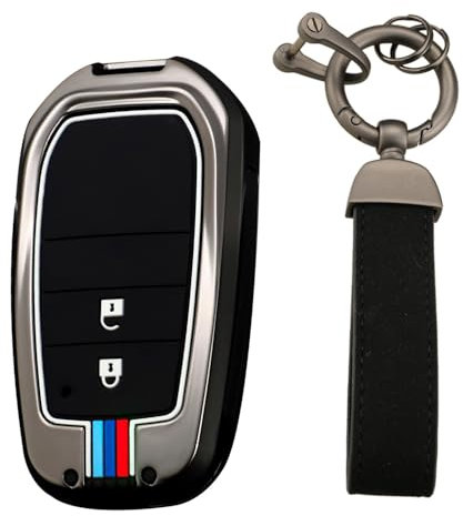 KUNIO Keyless Coque de clé Convient pour Toyota Yaris Cross Yaris Hybrid Rav4 Aygo GR Sport 2020 2021 2022 2023 Coque de Protection en métal Porte-clés 2 Boutons A Noir