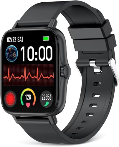 EGQINR Smartwatch da uomo con chiamate Bluetooth,touch screen HD da 1,7 pollici aggiornato con frequenza cardiaca, pressione sanguigna, ossigeno nel sangue monitoraggio compatibile con iPhone Android