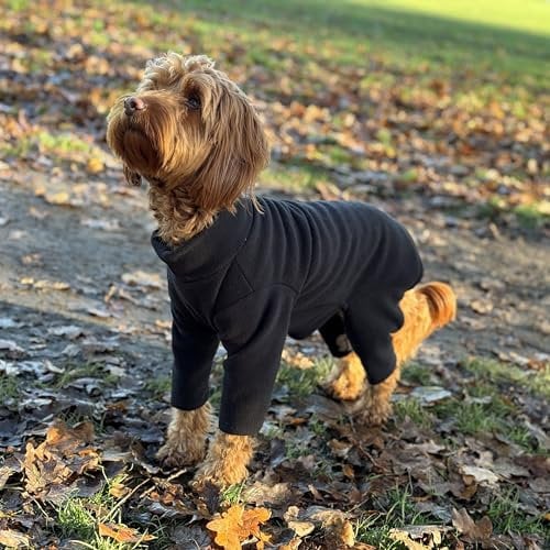 Warm Four-Legged Dog Fleece – Super Soft, Weather-Resistant (Black, Medium)