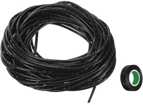 sourcing map Spiral Cable Wrap 65.6ft/20M 4mm Cable Management Sleeve Cord Organizer Flexible PE for Computer Wire, Charging Cable Black with Tape
