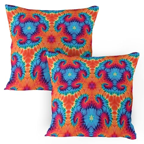 ABAKUHAUS Ikat Kissenbezug Packung mit 2, Spirituelle Ikat hallucinatory konzentrische Fractal-sonderbare gruselige Reflexion, Dekorativer Standard Gedruckter Kissenbezug, 80 x 80 cm, Orange und Blau