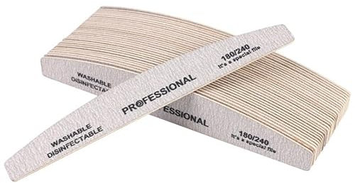 Wooden Sandpaper Nail File Professional Manicure Buffer Grey Boat Pedicure Double-Sided Wood Buffers Nail Supply (180/240, 10)